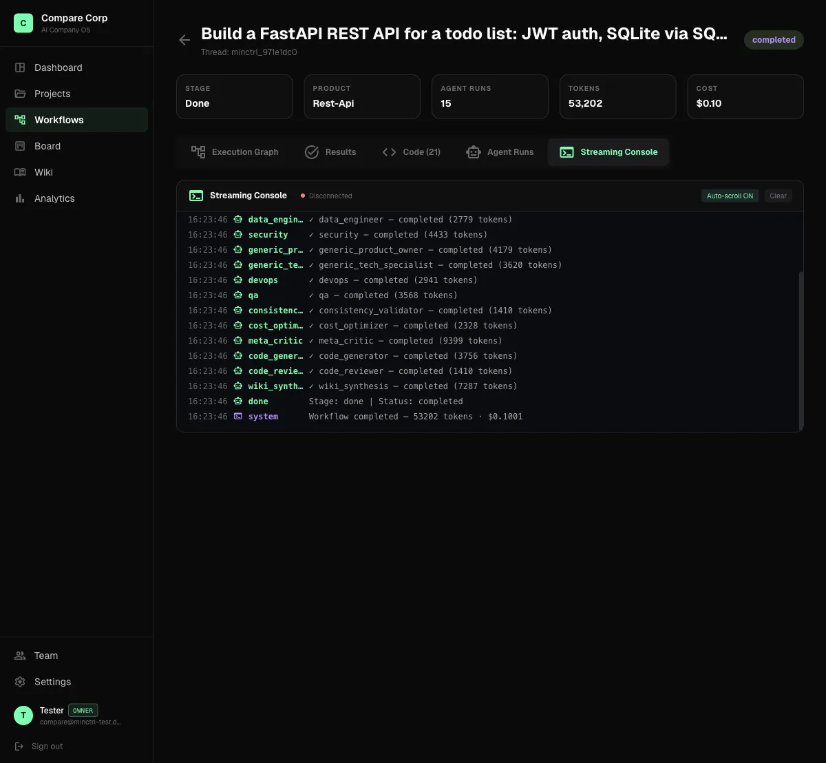 Every token streamed live